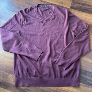 Michael Kors Men's Regular-Fit Stitch V Neck Sweater,Plum,‎ Size XL Pullover